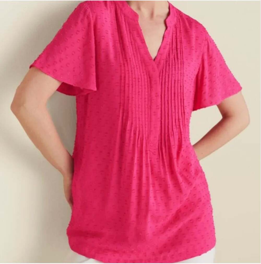 SOFT SURROUNDINGS Pink Dot Offshort Blouse Top // L